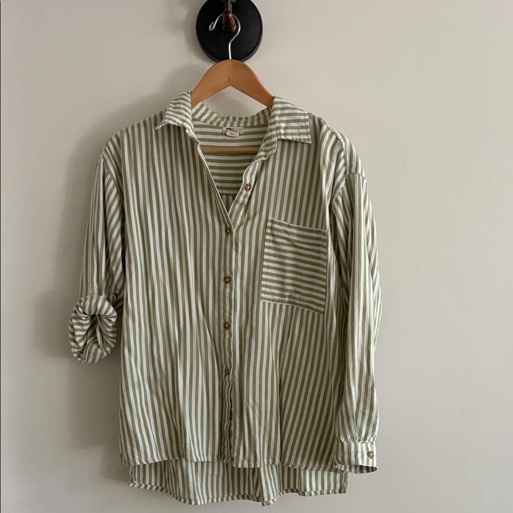 Billabong Olive and White Striped Casual Shirt